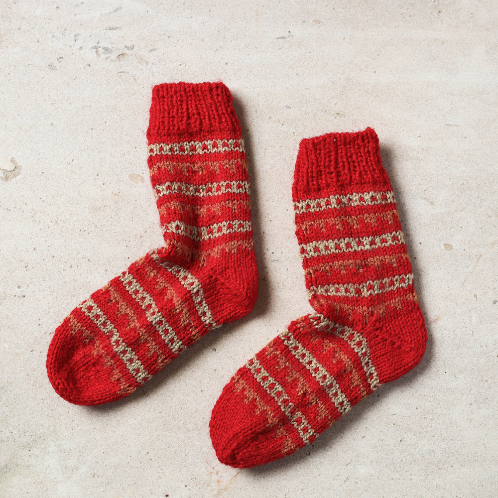 Red Kumaun Hand Knitted Woolen Socks - Kids