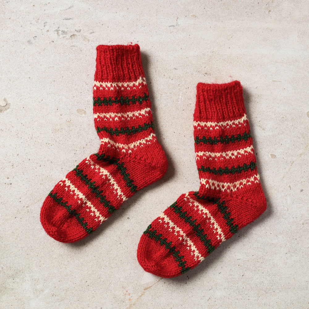 Red Kumaun Hand Knitted Woolen Socks - Kids