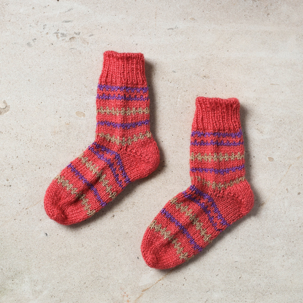 Red Kumaun Hand Knitted Woolen Socks - Kids