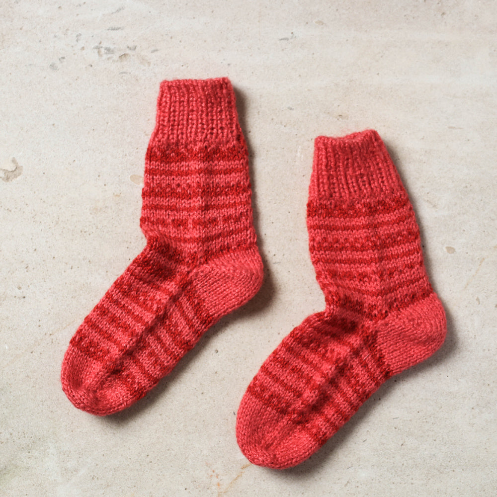 Red Kumaun Hand Knitted Woolen Socks - Kids