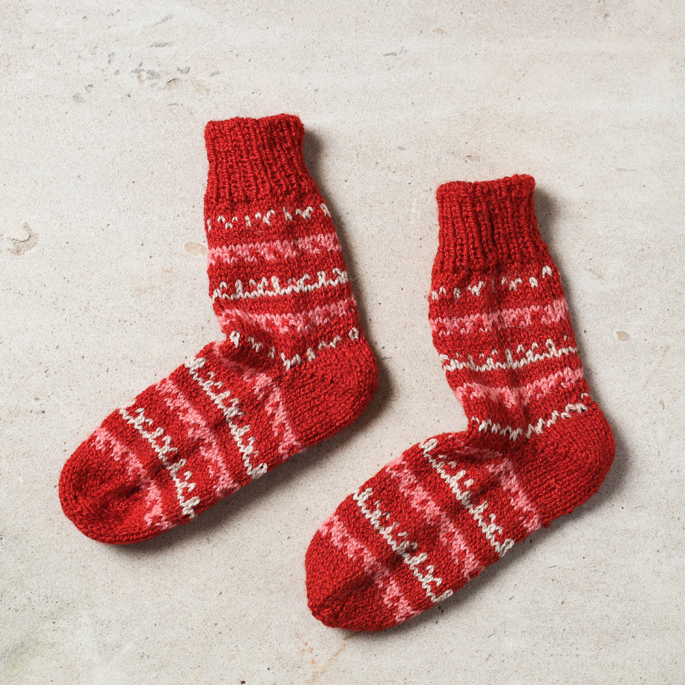 Red Kumaun Hand Knitted Woolen Socks - Kids
