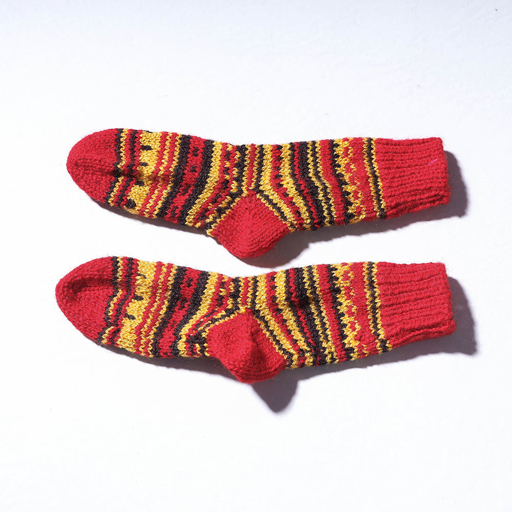 Red Kumaun Hand Knitted Woolen Socks - Kids