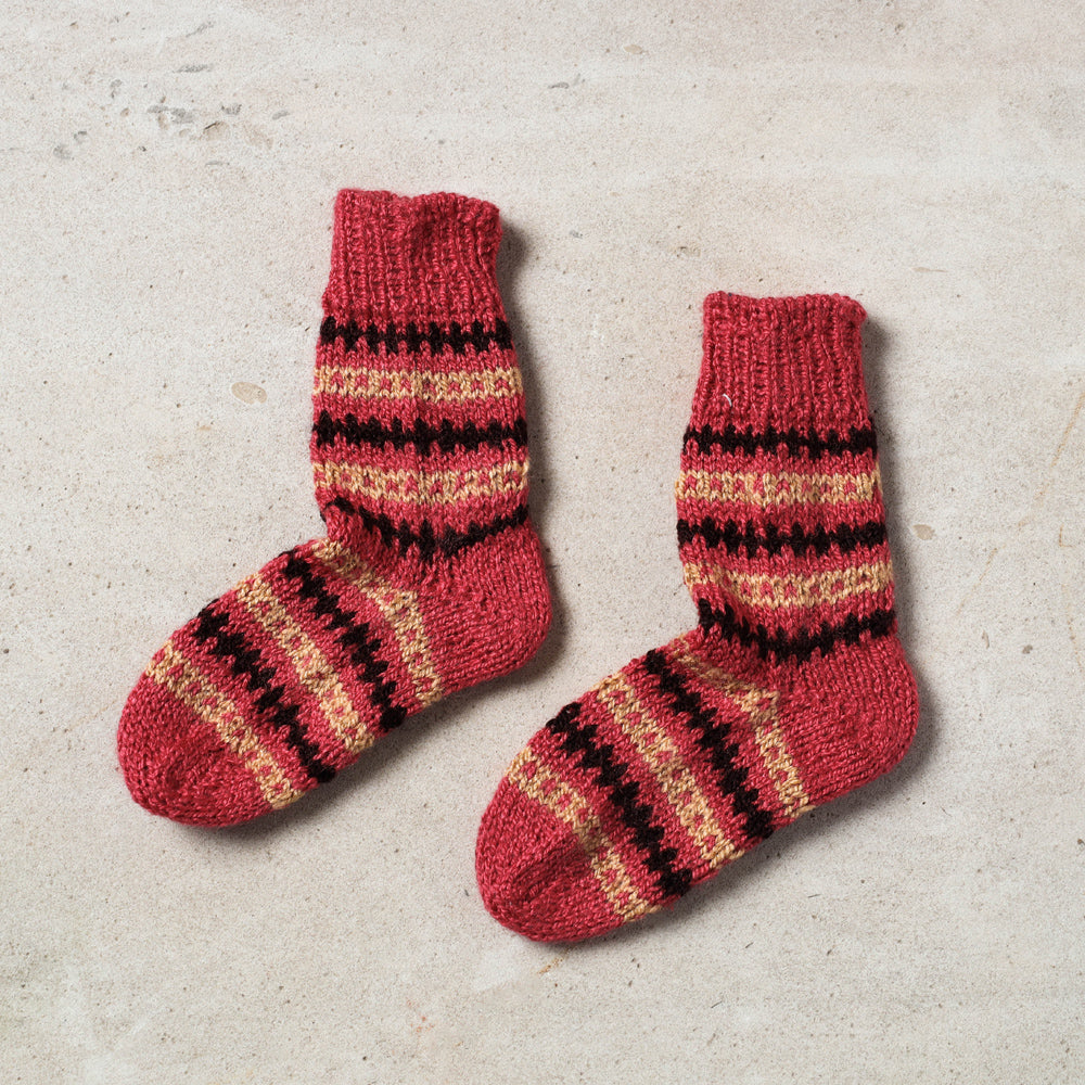 Red Kumaun Hand Knitted Woolen Socks - Kids