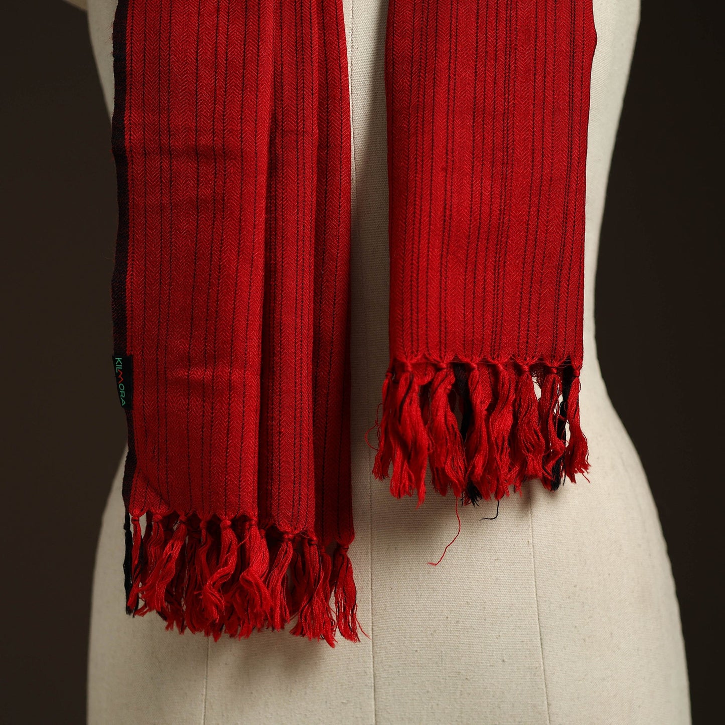 Red - kumaun handwoven merino wool stole 85 - handcrafted