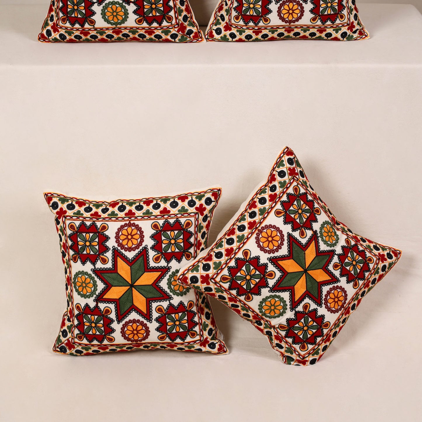 Red - kutch aari hand embroidery cushion cover (set of 5)