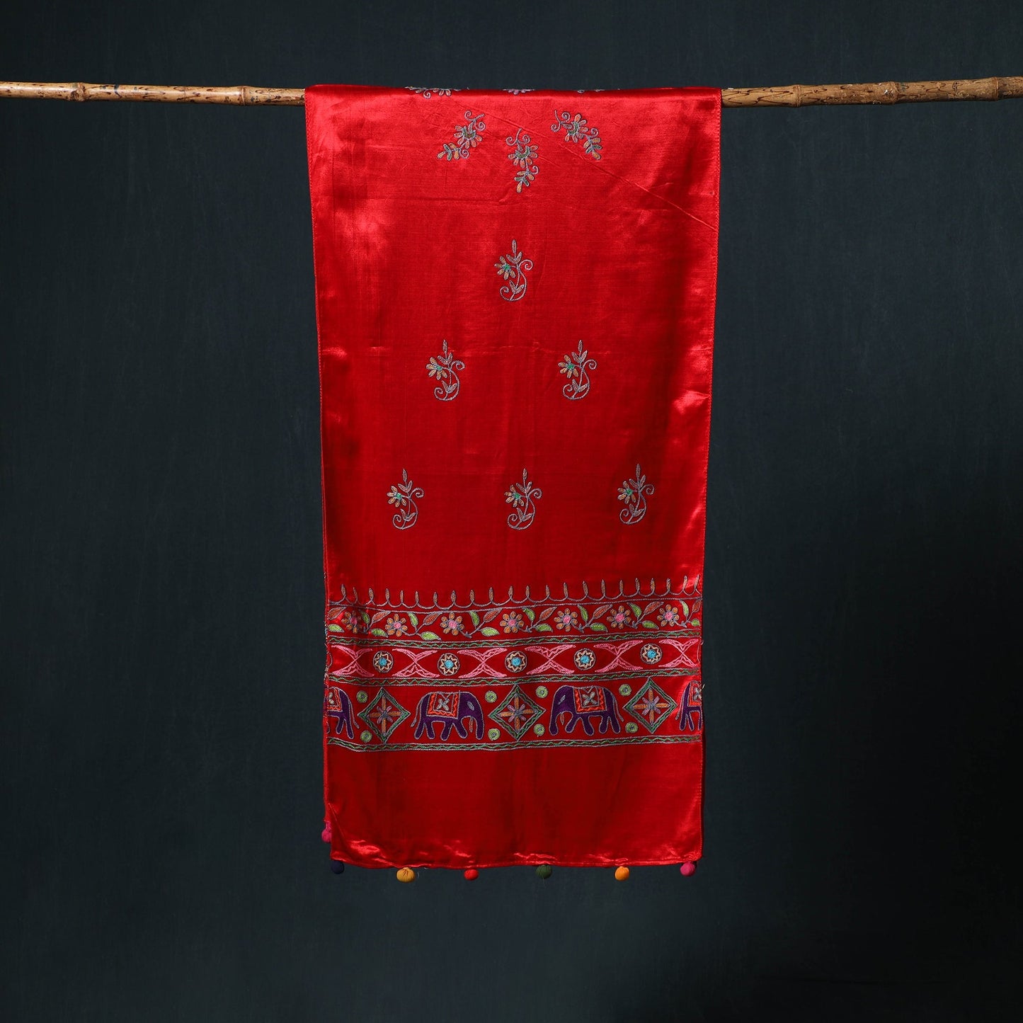 Kutch aari hand embroidery mashru silk stole 52