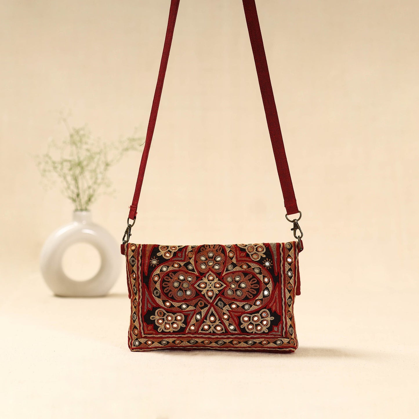 Kutch ahir hand embroidered sling bag 77 - handcrafted