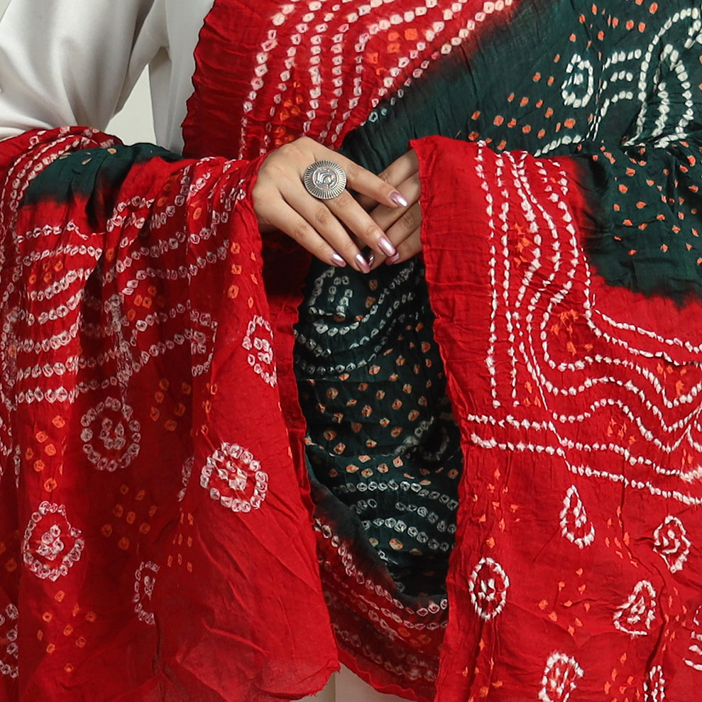 Buy Red Kutch Bandhani Tie-Dye Cotton Dupatta