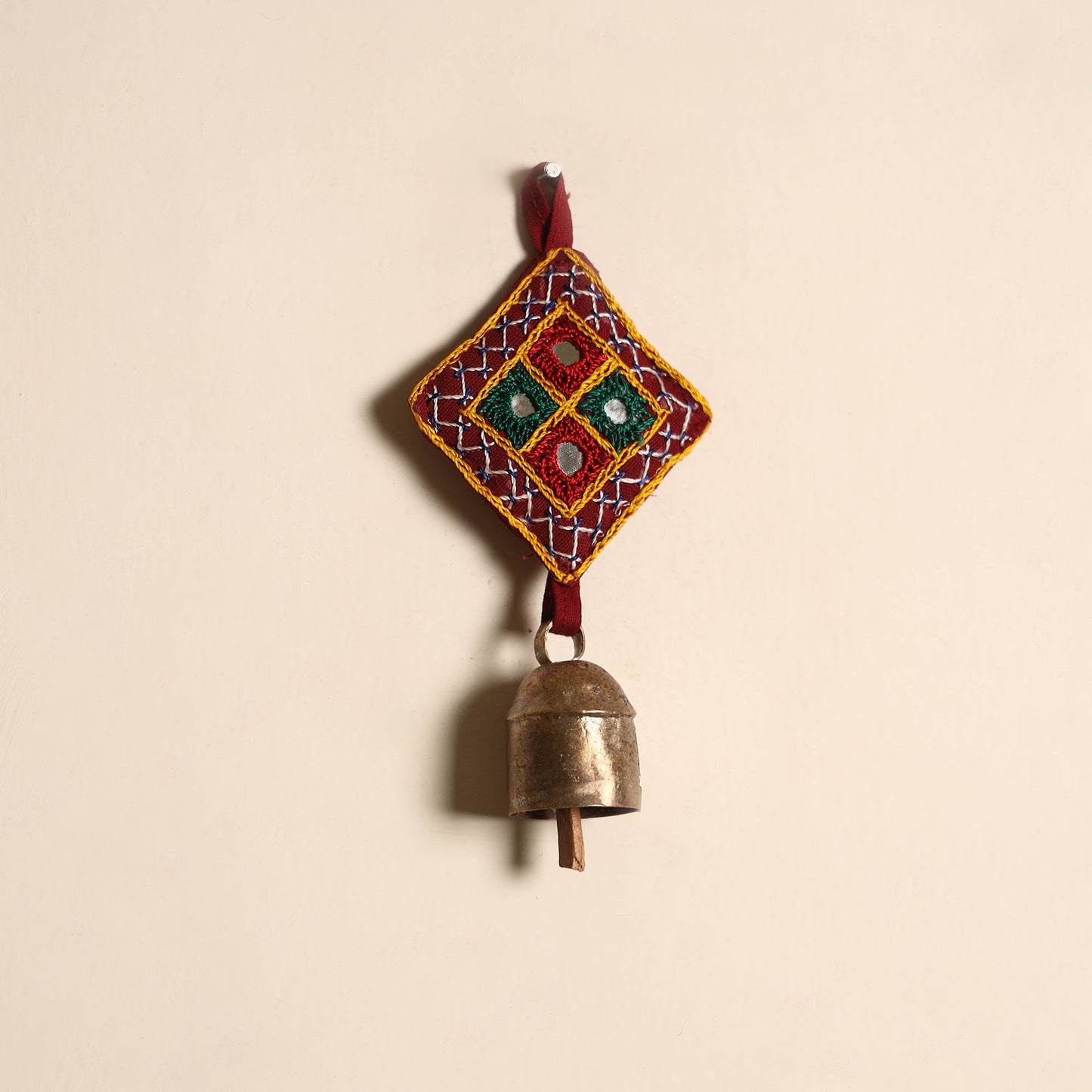 Kutch embroidery copper coated iron bell keychain 07