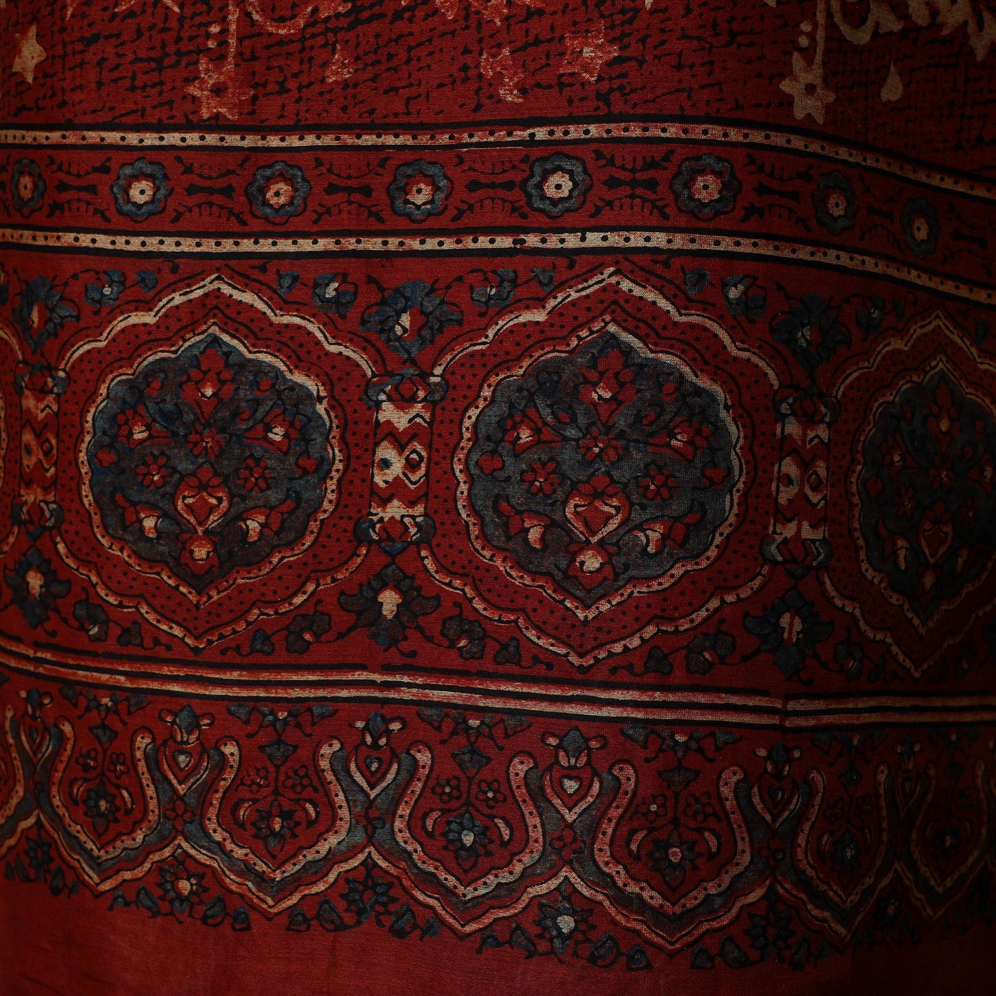 Kutch hand block ajrakh print natural dyed chanderi silk