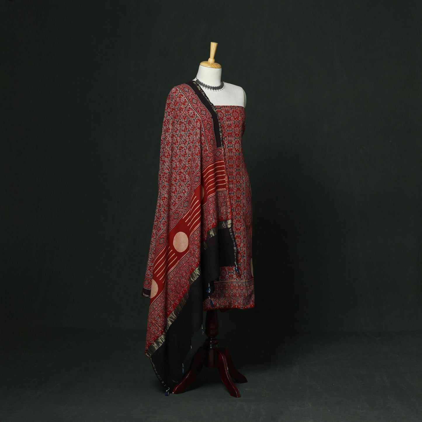 Kutch hand block ajrakh print natural dyed chanderi silk