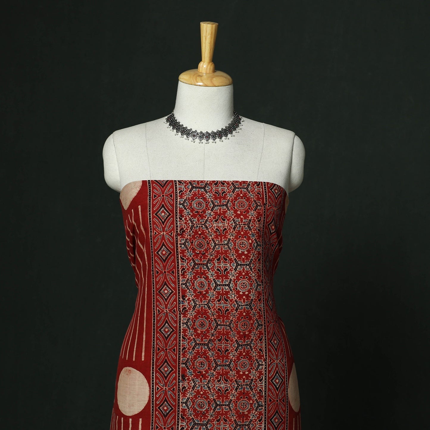 Kutch hand block ajrakh print natural dyed chanderi silk