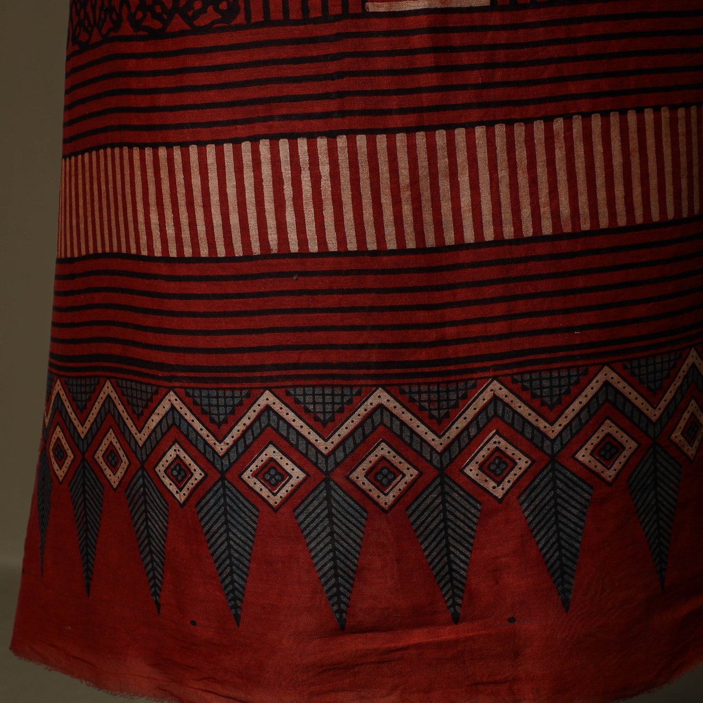 Kutch hand block ajrakh print natural dyed chanderi silk