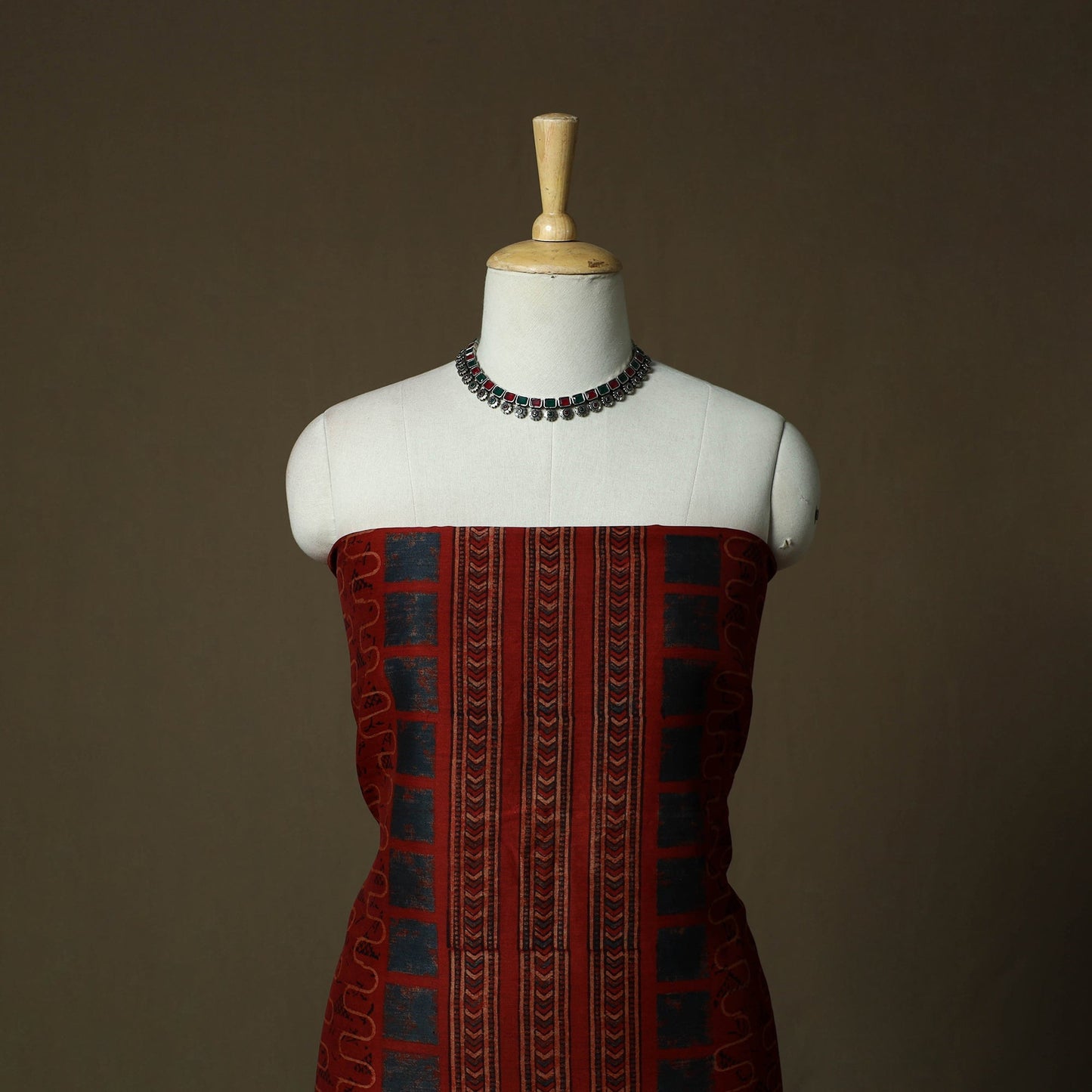 Kutch hand block ajrakh print natural dyed chanderi silk