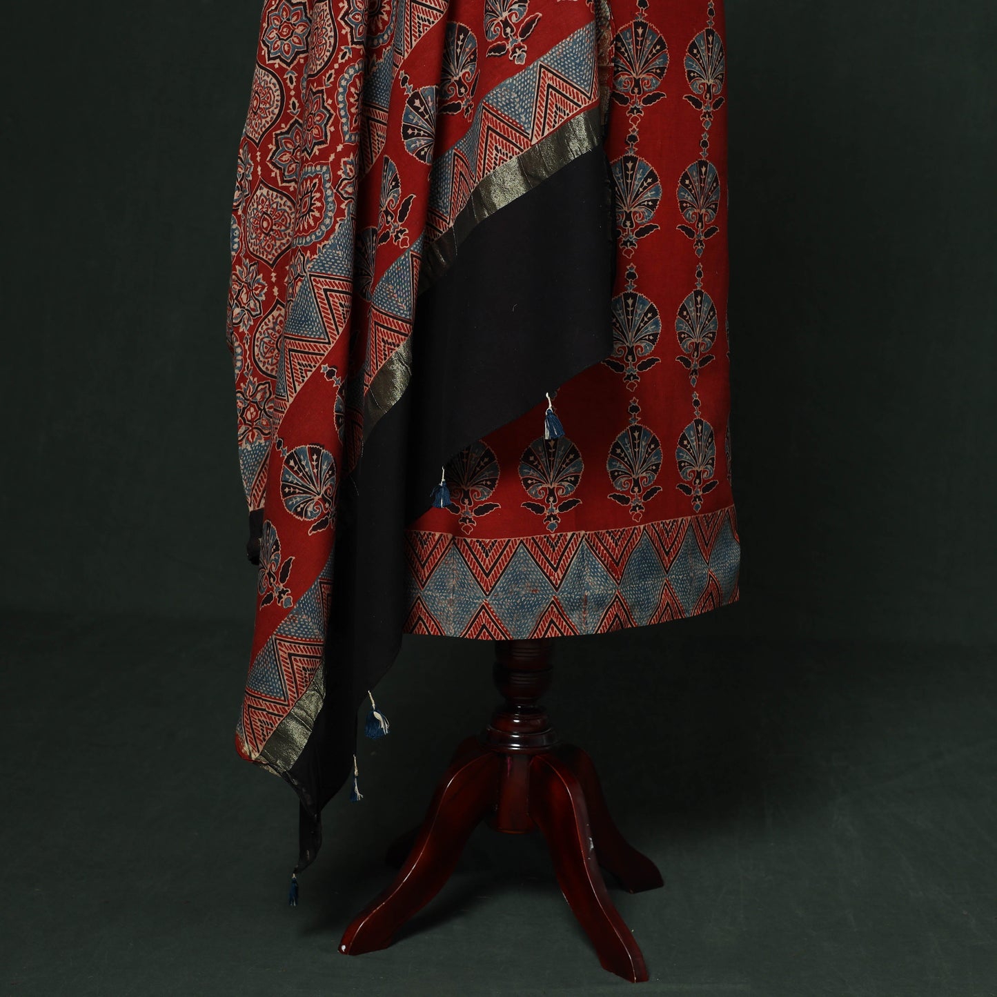 Kutch hand block ajrakh print natural dyed chanderi silk