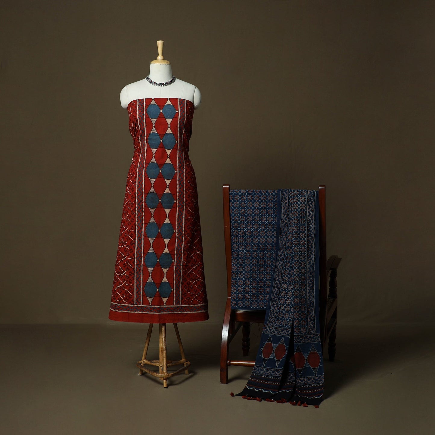 Kutch hand block ajrakh print natural dyed cotton 3pc