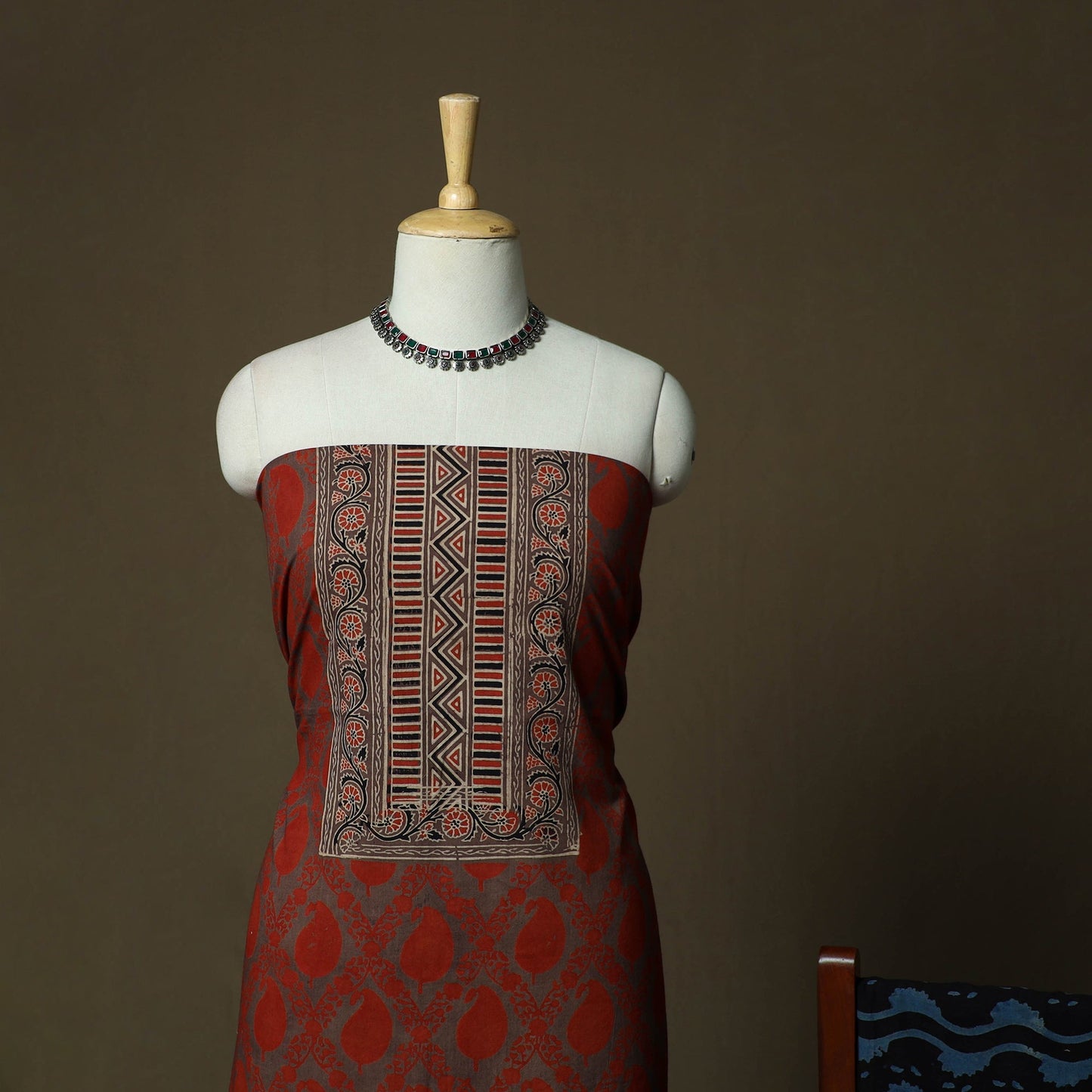 Kutch hand block ajrakh print natural dyed cotton 3pc