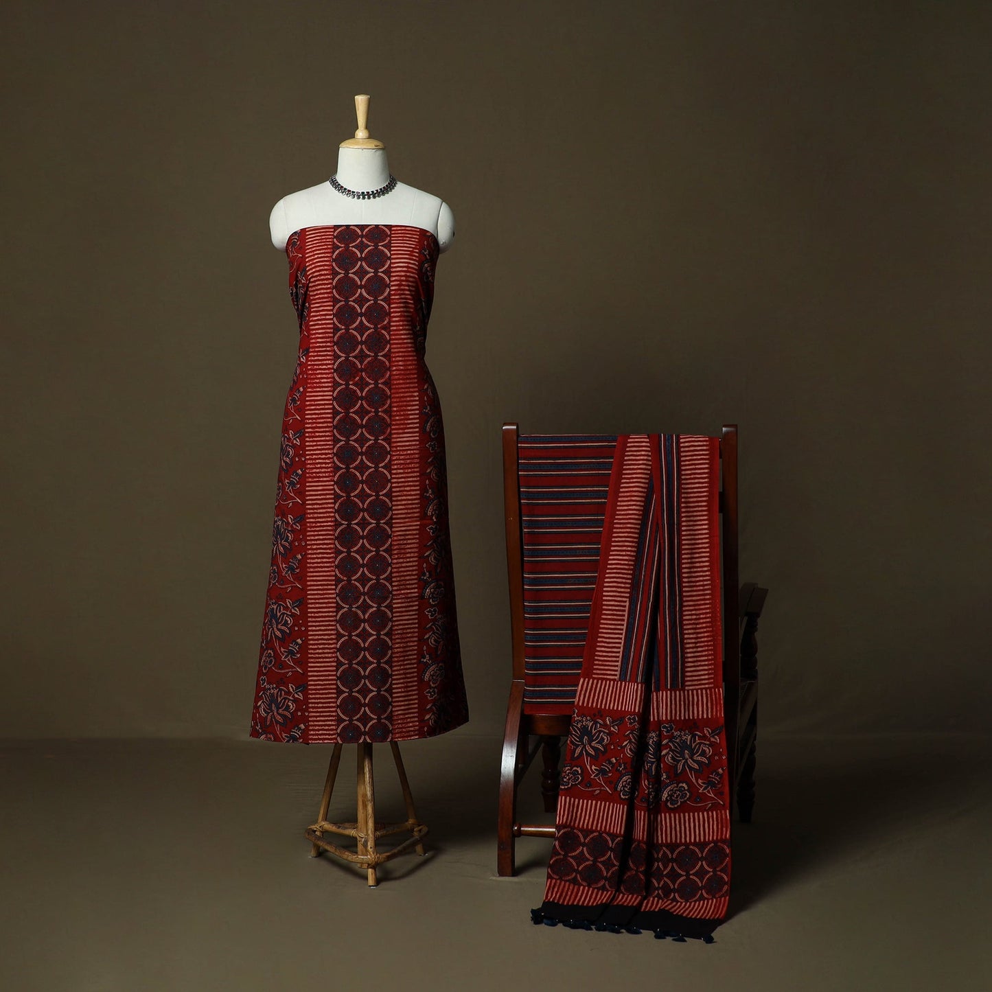 Kutch hand block ajrakh print natural dyed cotton 3pc