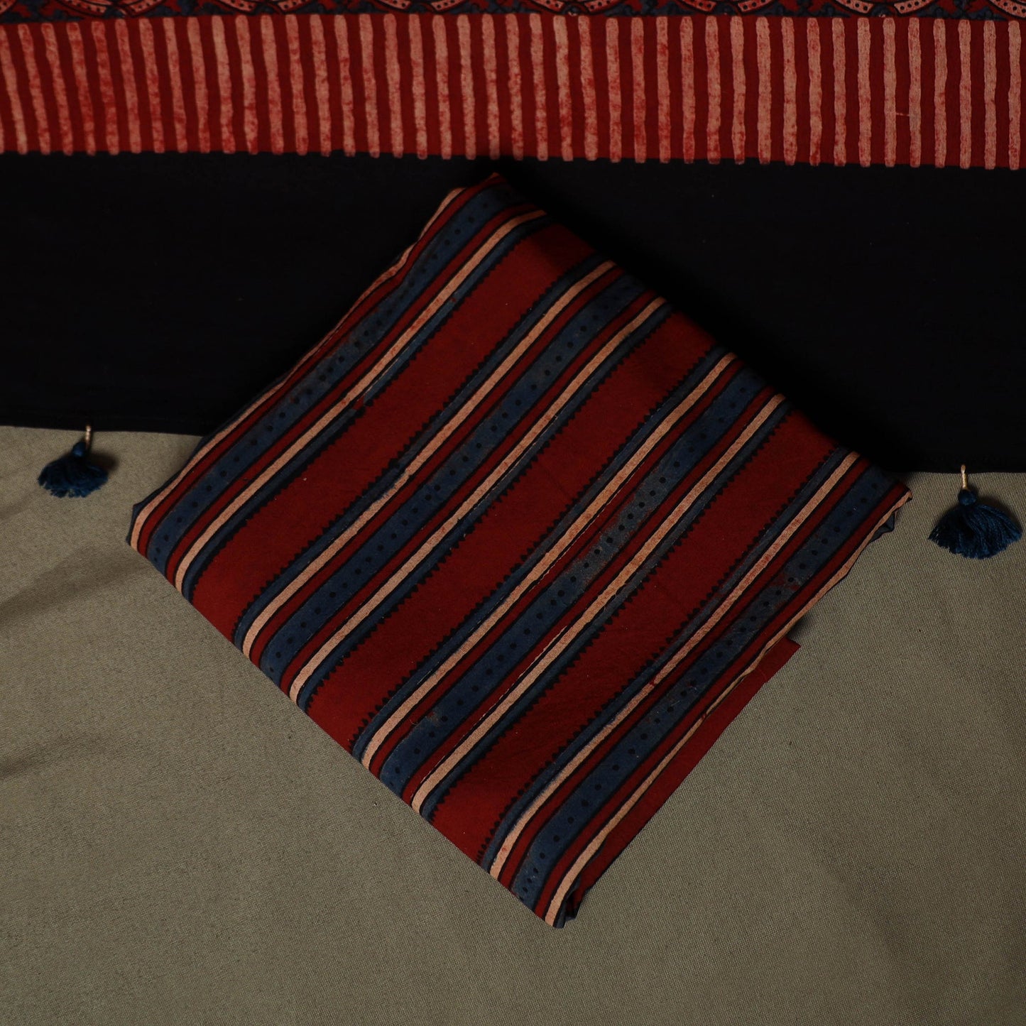 Kutch hand block ajrakh print natural dyed cotton 3pc
