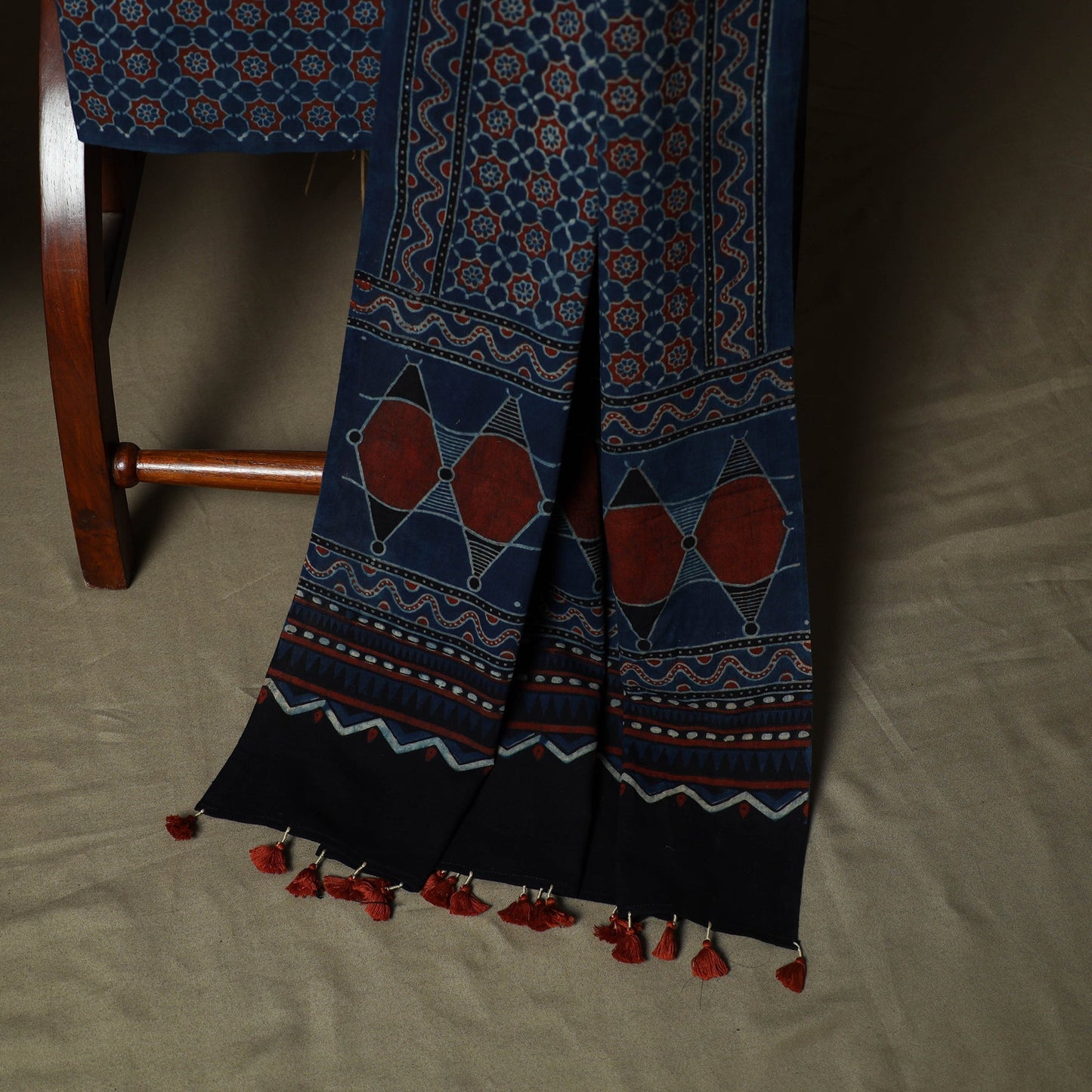 Kutch hand block ajrakh print natural dyed cotton 3pc