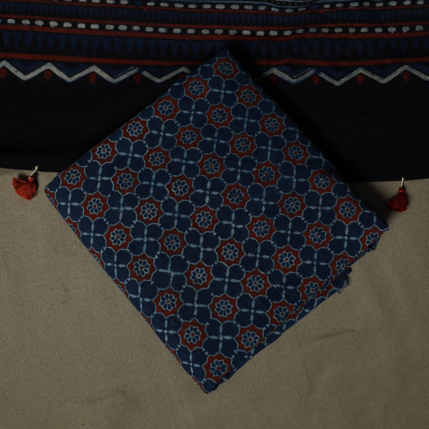 Kutch hand block ajrakh print natural dyed cotton 3pc