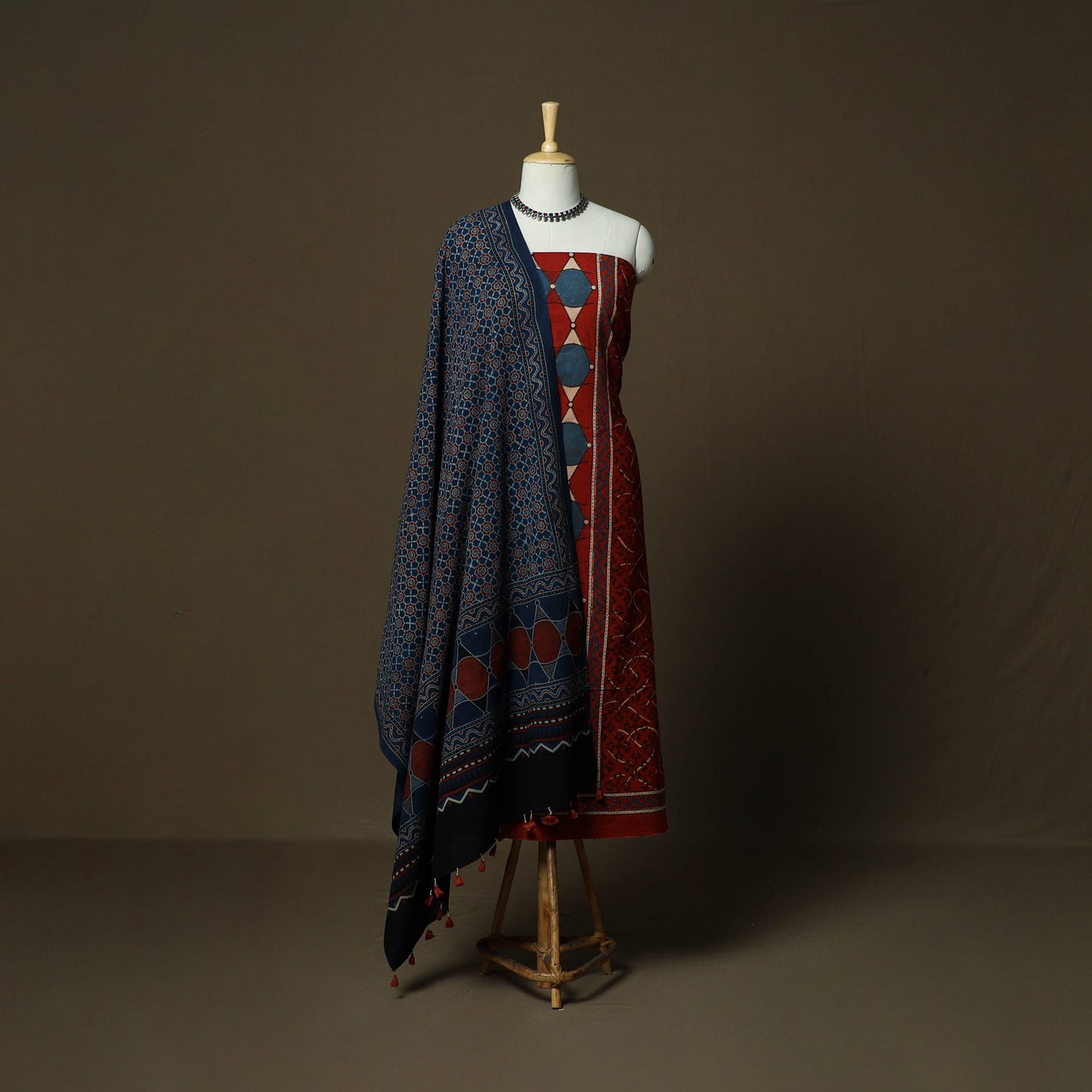 Kutch hand block ajrakh print natural dyed cotton 3pc