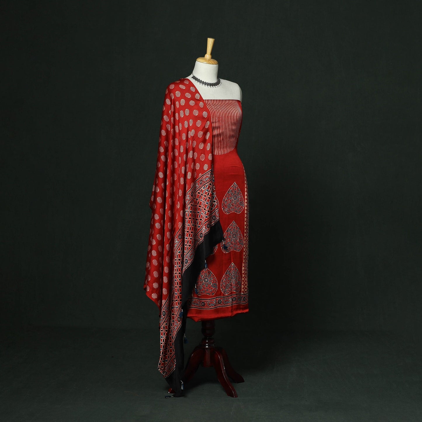 Kutch hand block ajrakh print natural dyed modal silk 2pc