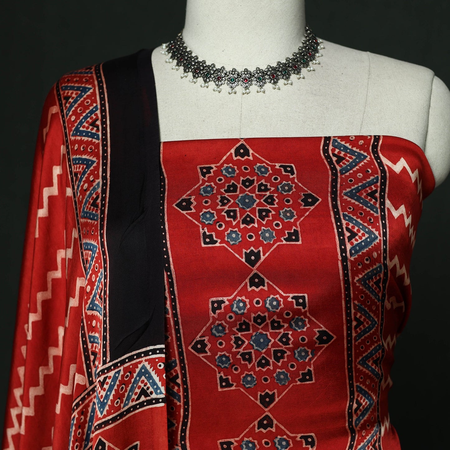 Kutch hand block ajrakh print natural dyed modal silk 2pc