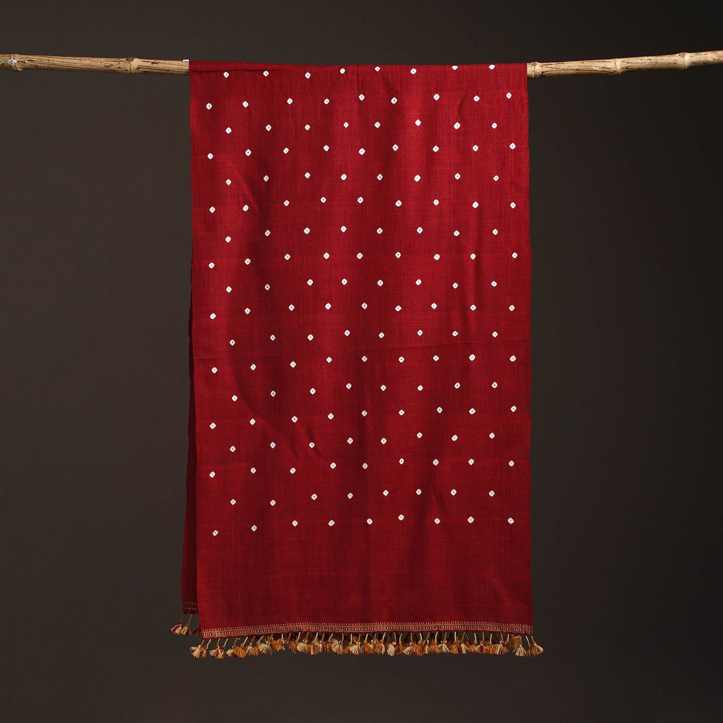 Kutch handwoven merino wool bandhani tie-dye stole 166