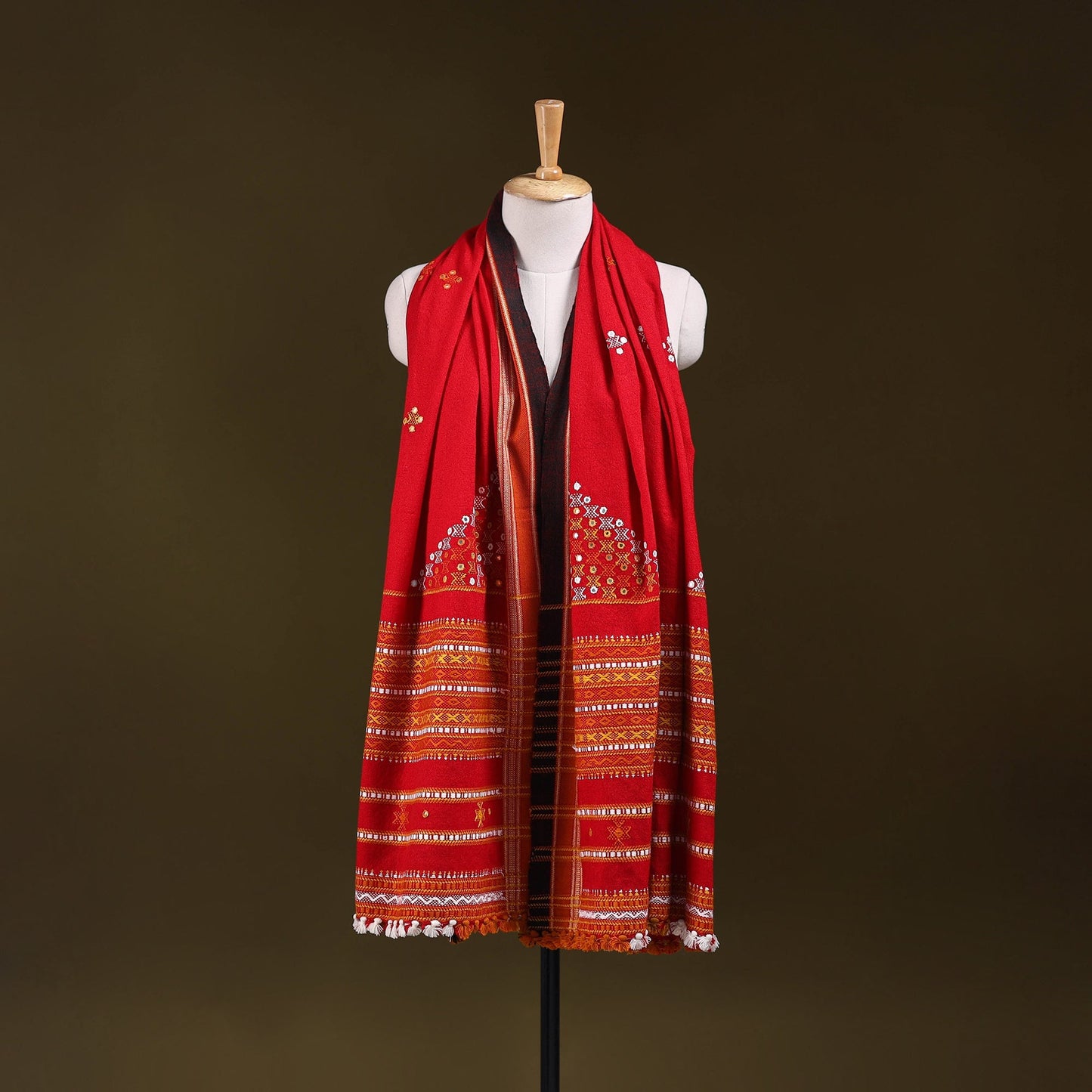 Red - kutch bhujodi handwoven mirror work acrylic wool