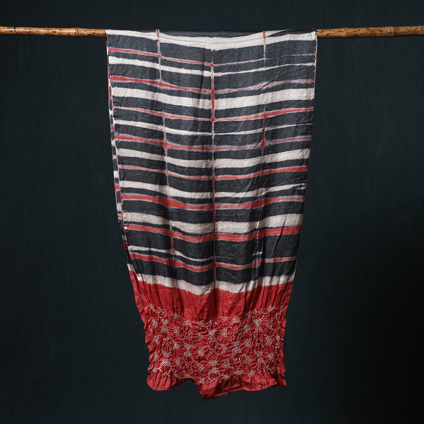 Kutch modal silk clamp dyed bandhani shibori stole 07