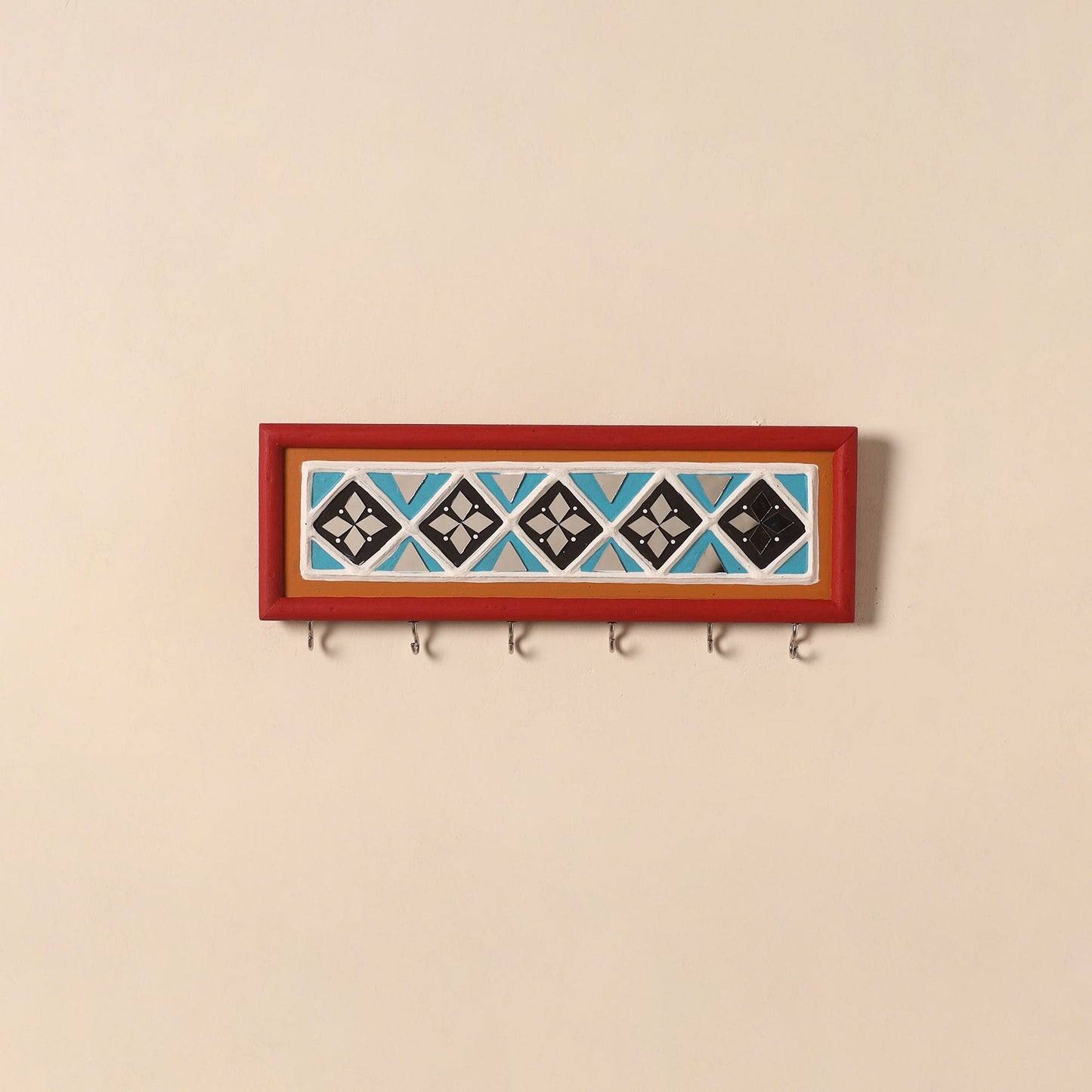 Kutch mud mirror work lippan art key holder (4 x 12 in) 17