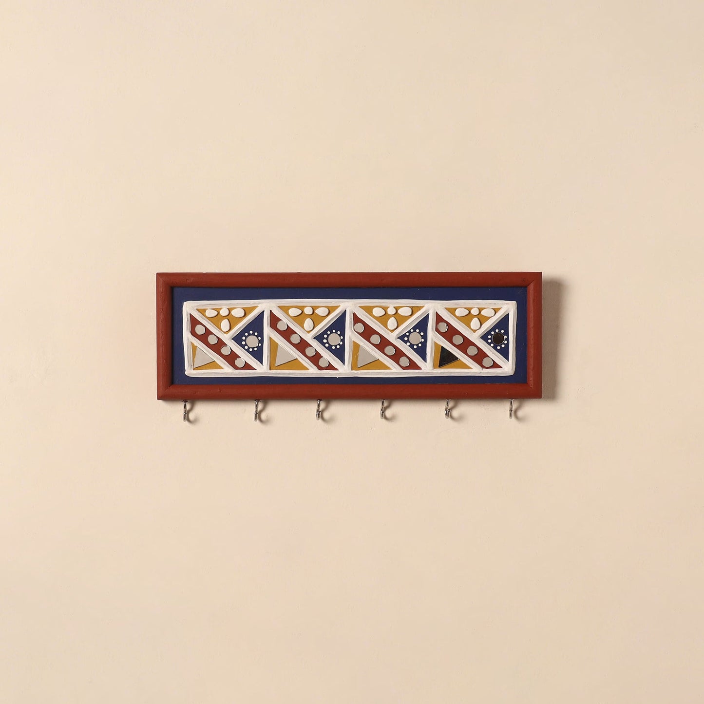 Kutch mud mirror work lippan art key holder (4 x 12 in) 24