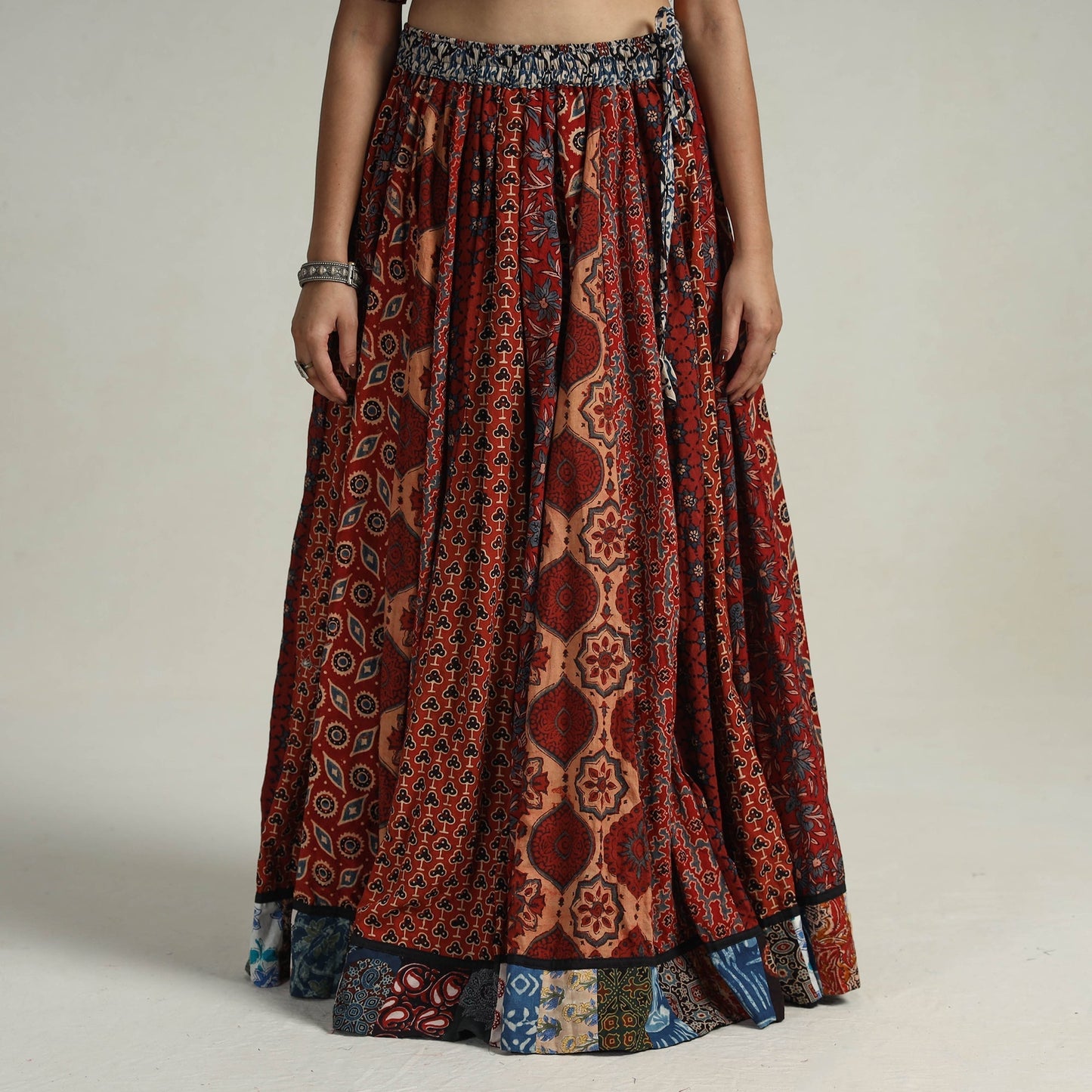 Red - kutch printed 24 kali cotton long skirt 34