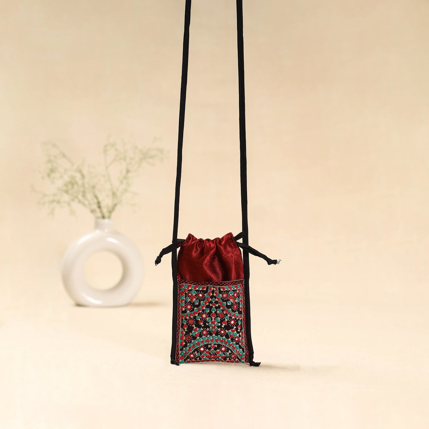 Kutch neran hand embroidered sling dori mobile pouch 215