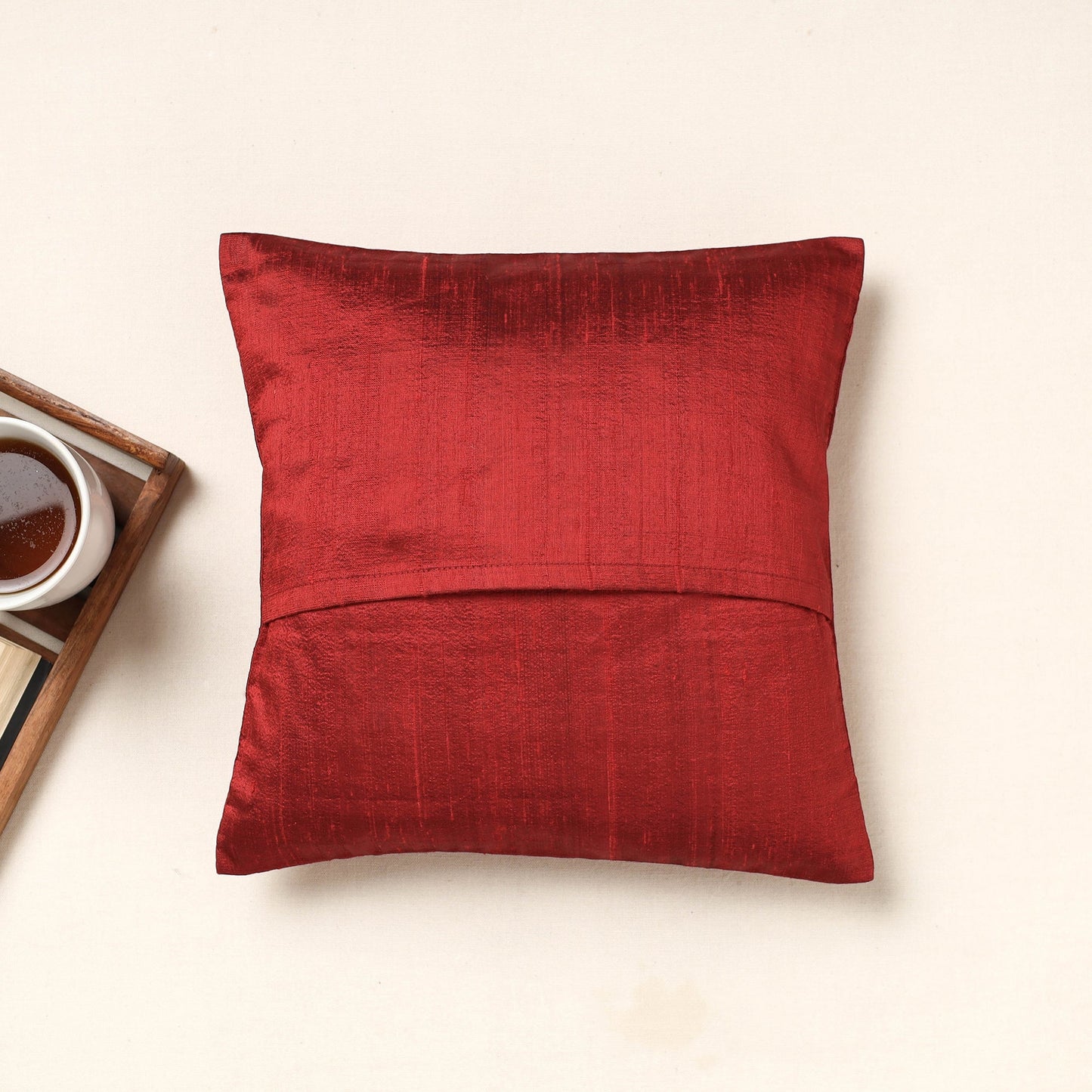 Red Kutch Pakko Hand Embroidery Mashru Silk Cushion Cover