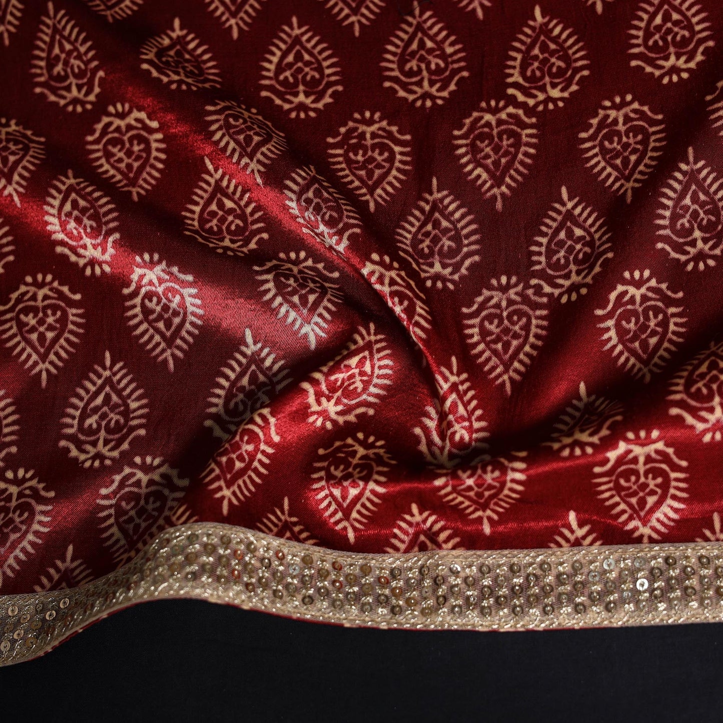 Kutch printed modal silk blouse piece with lace work 28