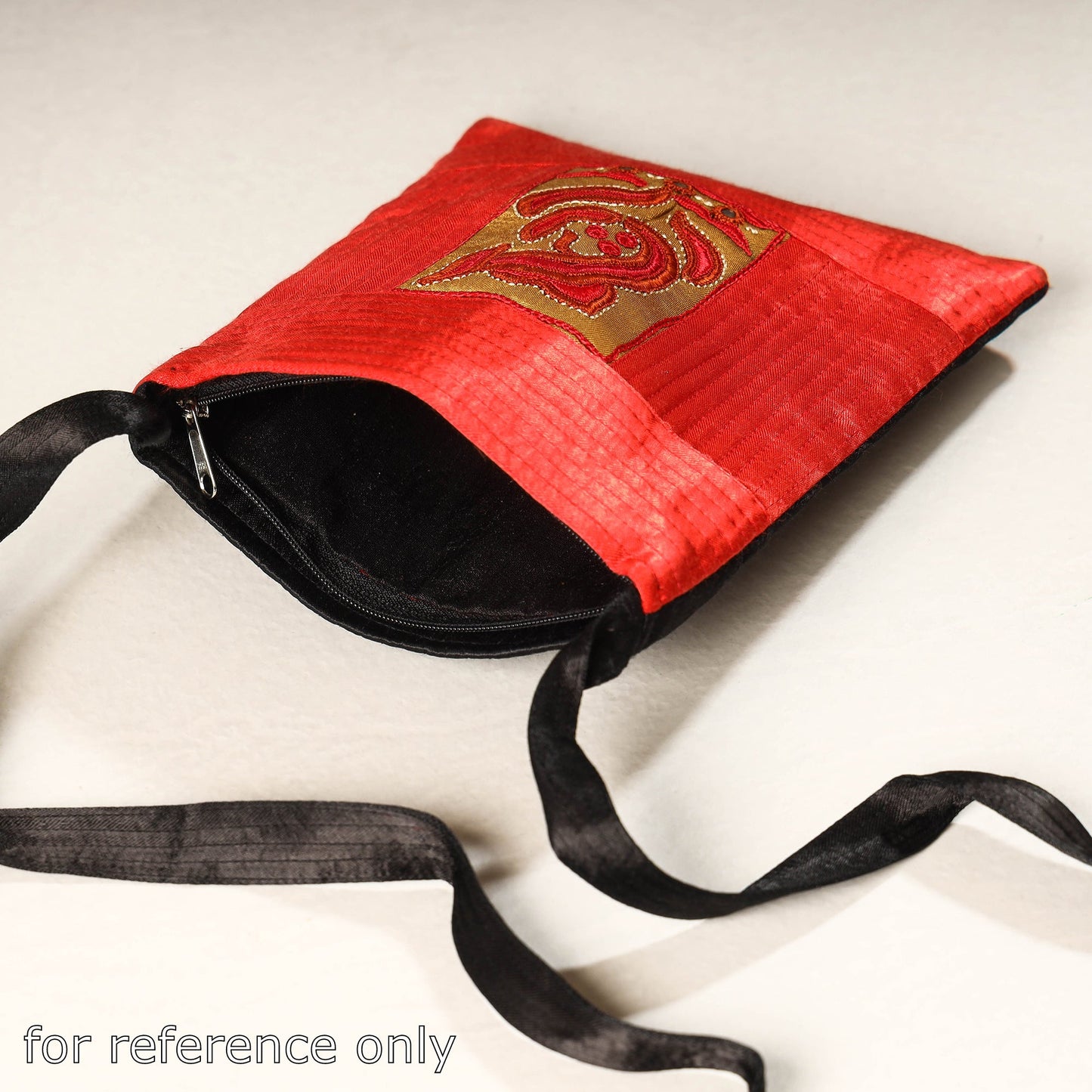 Red Kutch Sodha Embroidery Mashru Silk Sling Bag
