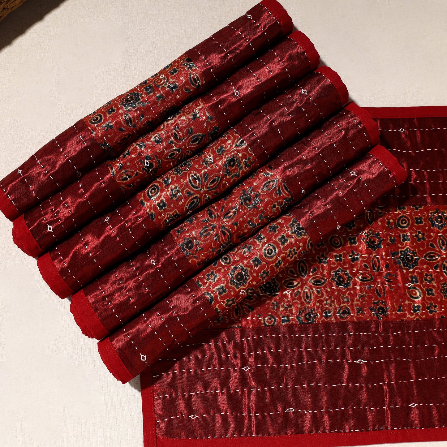 Red Tagai Embroidery Table Mats