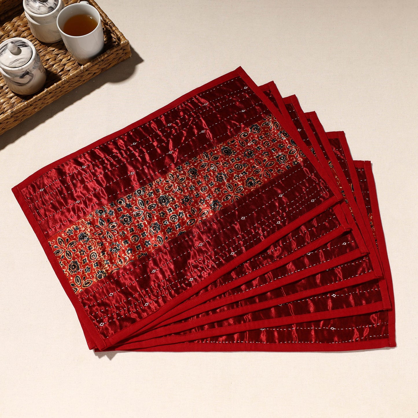 Red Tagai Embroidery Table Mats