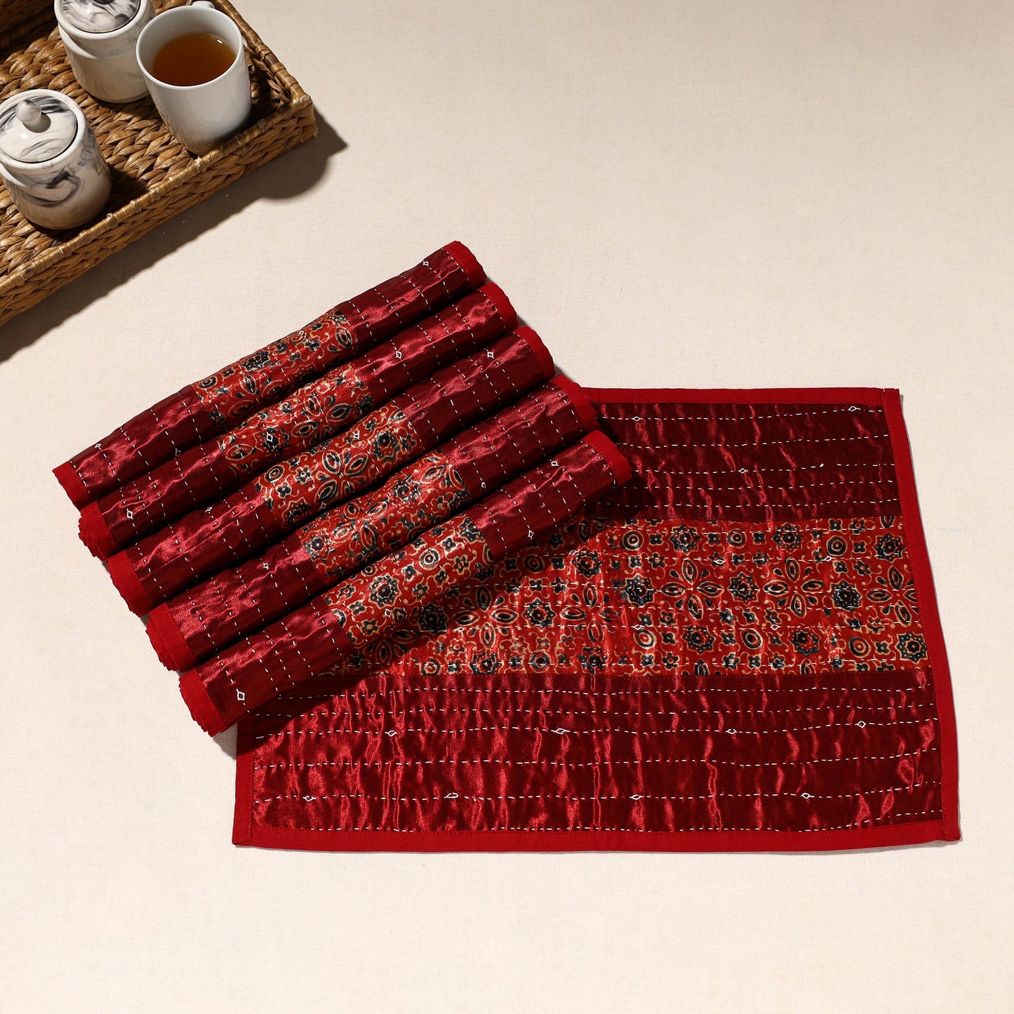 Red Tagai Embroidery Table Mats