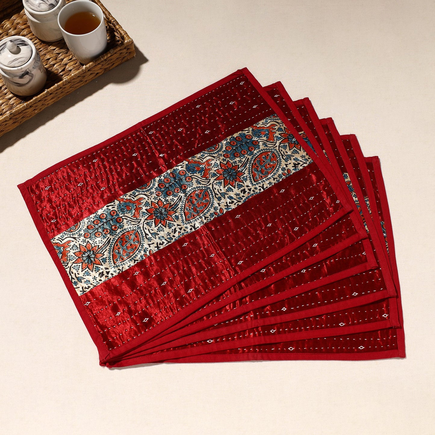 Red Tagai Embroidery Table Mats
