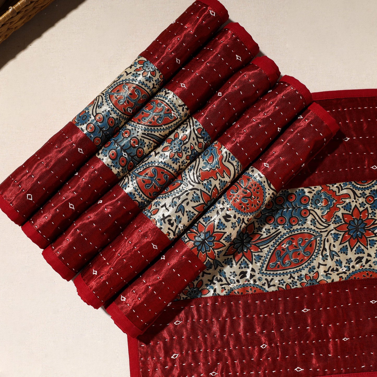 Red Tagai Embroidery Table Mats