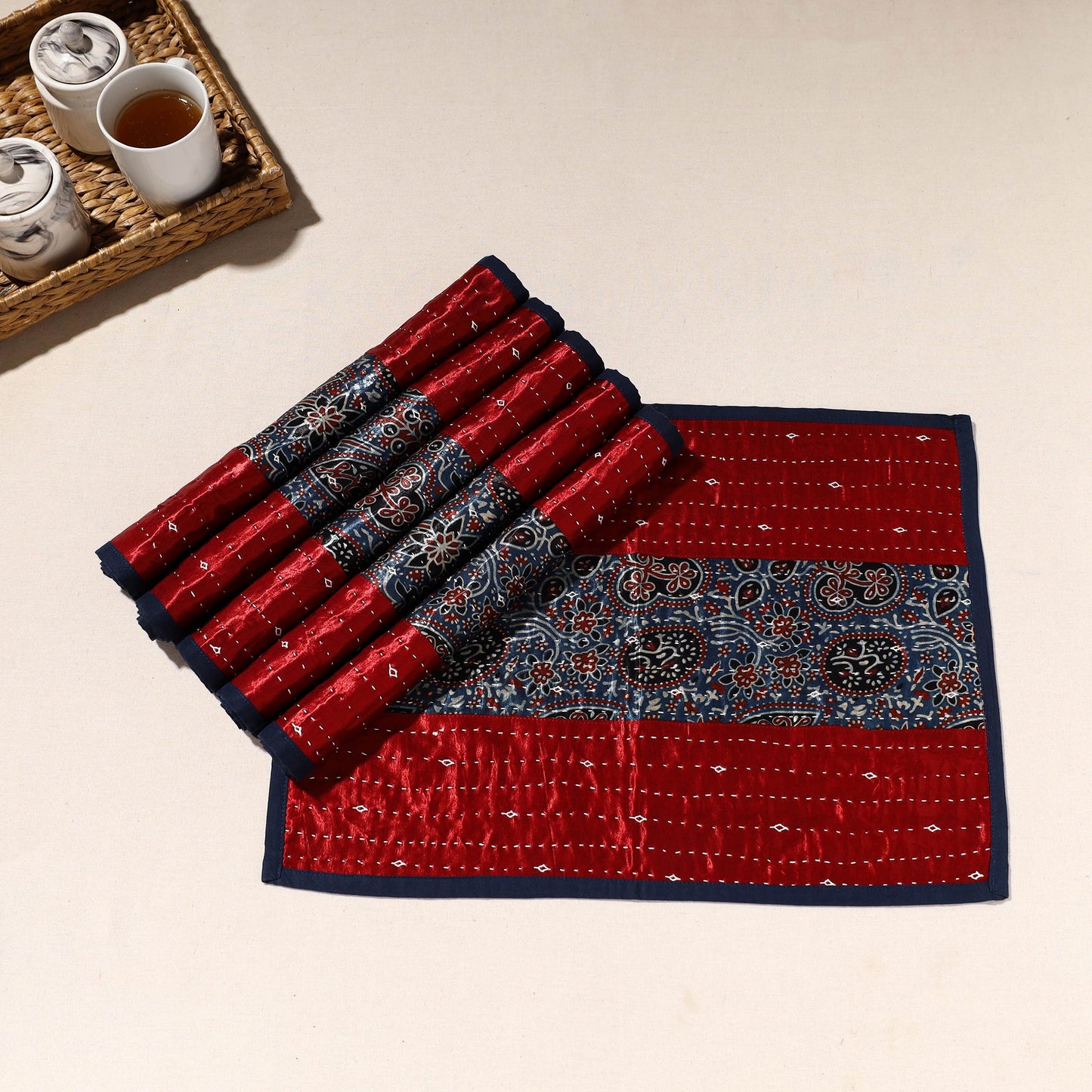 Red Tagai Embroidery Table Mats