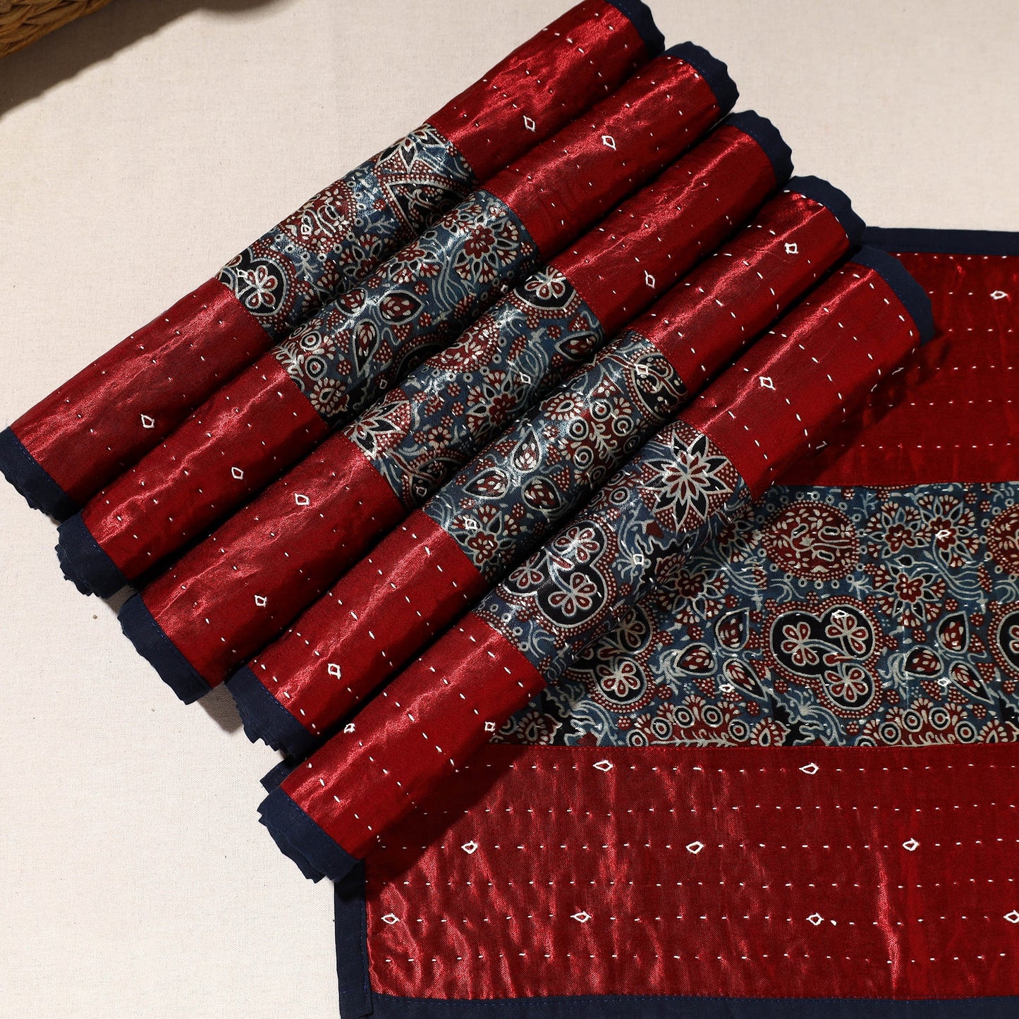 Red Tagai Embroidery Table Mats