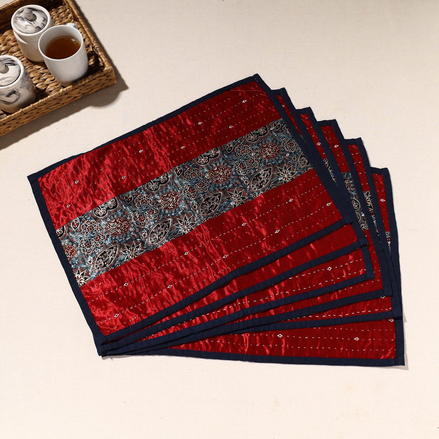 Red Tagai Embroidery Table Mats