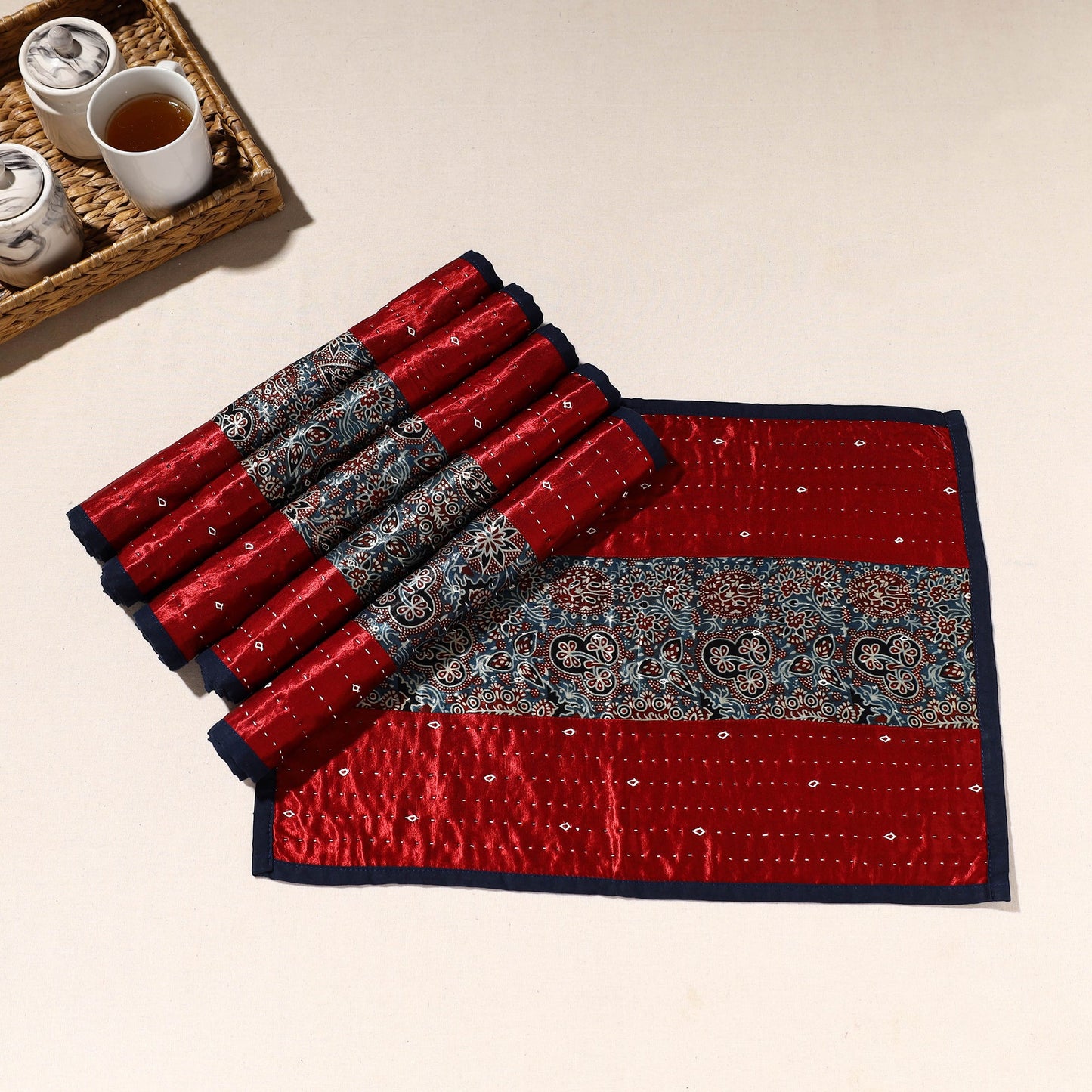 Red Tagai Embroidery Table Mats