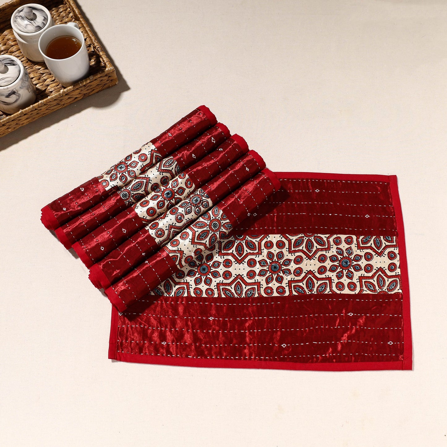 Red Tagai Embroidery Table Mats
