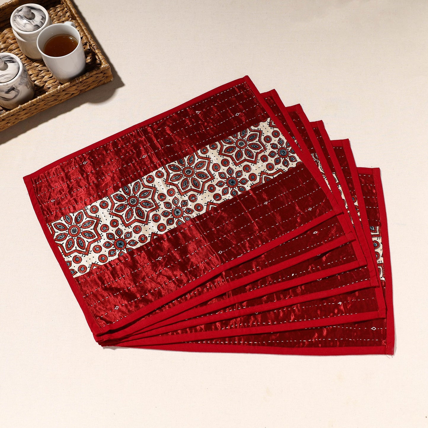 Red Tagai Embroidery Table Mats