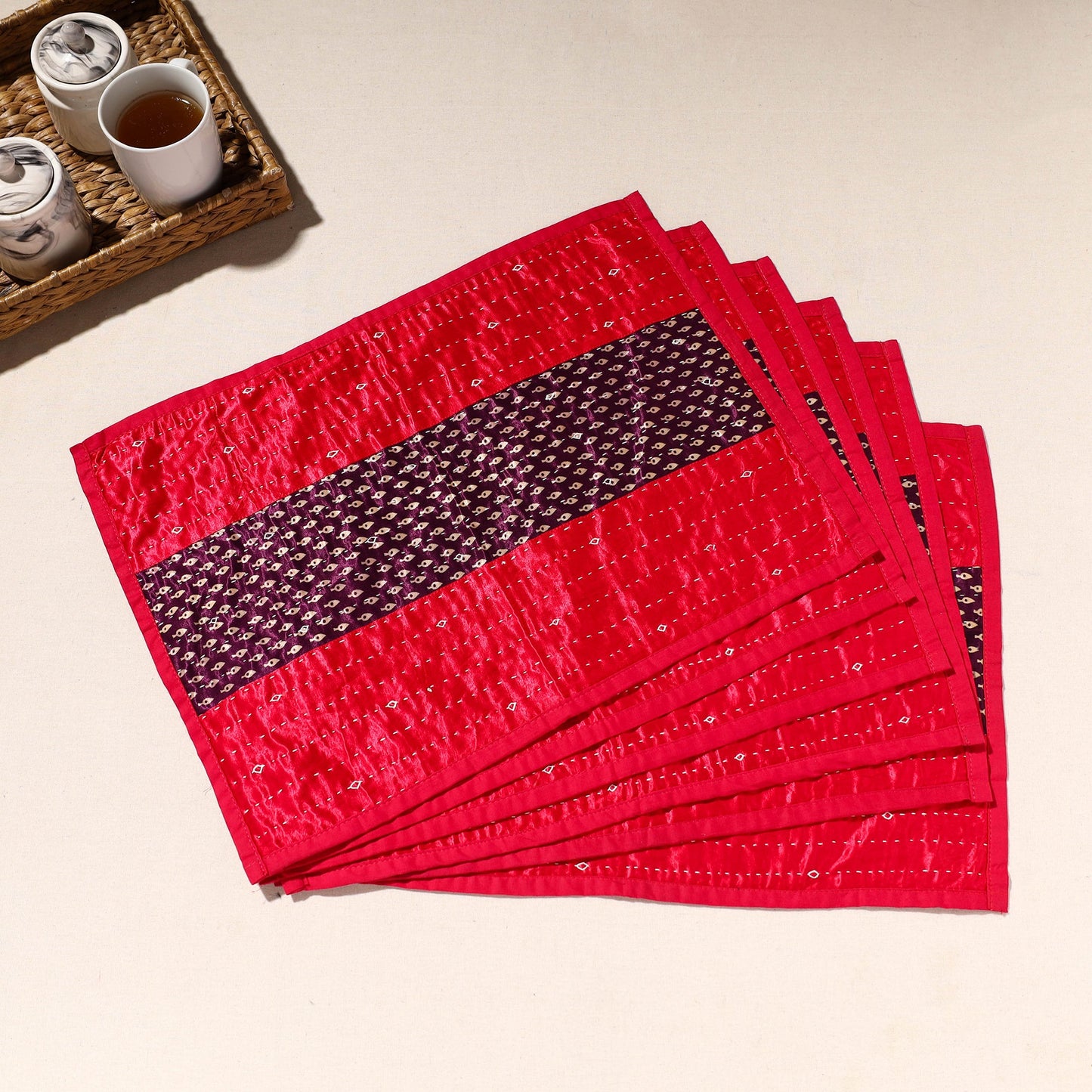 Red Tagai Embroidery Table Mats